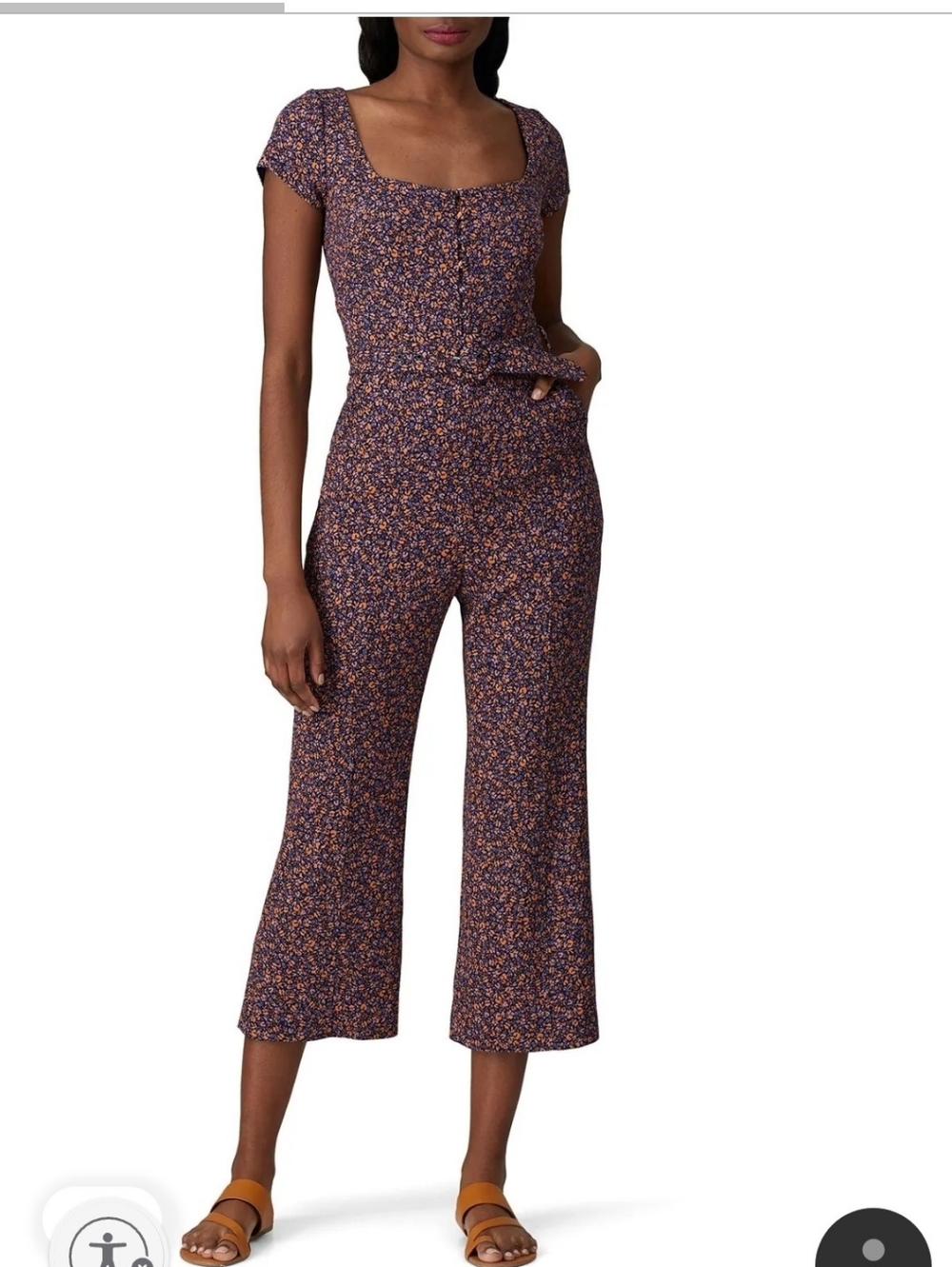 Jonathan Simkhai Purple/Orange Floral Square-Neck Jumpsuit With Pockets P2P 17
